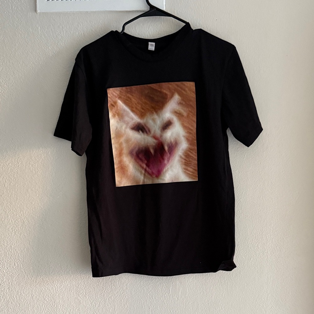 Black T-Shirt with Cat Meme Print